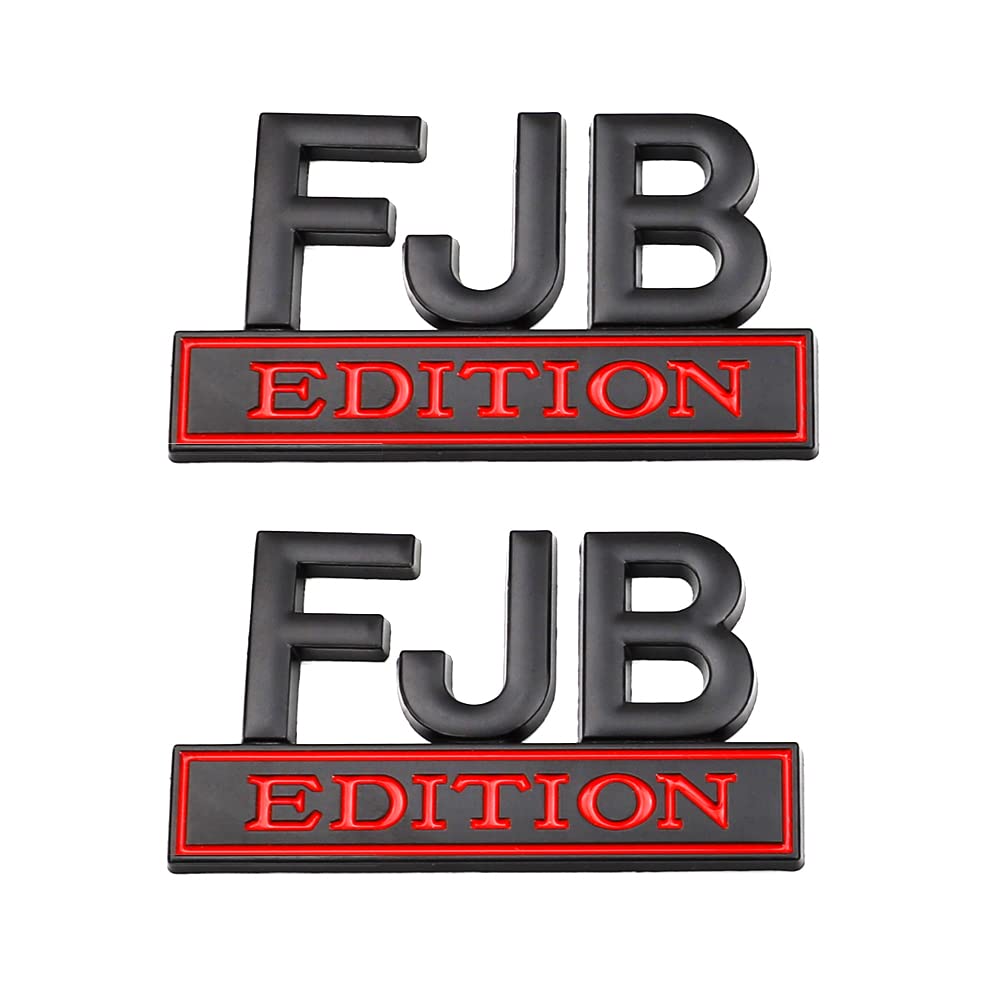 2 Pcs Fjb Edition Emblem Car Side Rear Front Hood Trunk Door Badge 3D Decal Sticker Fit For Car Truck Suv (Fjb, Black Red)