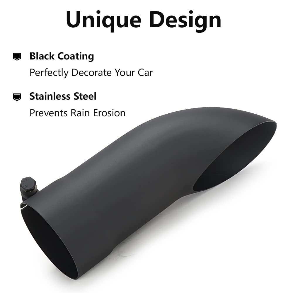A-Karck Turn Down Exhaust Tip 4'' Inlet, Black Tailpipe Tip With 4'' Inlet & Outlet 12'' Overall Length, Stainless Steel Structu