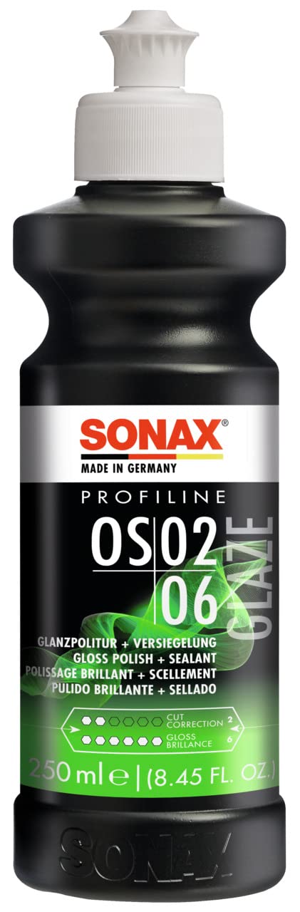 Sonax Glaze Os 02-06 247141 | All-In-One Car Polish For Scratch Removal, High-Gloss Finish & Ceramic Protection | Sio2-Based 6-Month Durability | Hologram-Free Results For All Paint | 250Ml