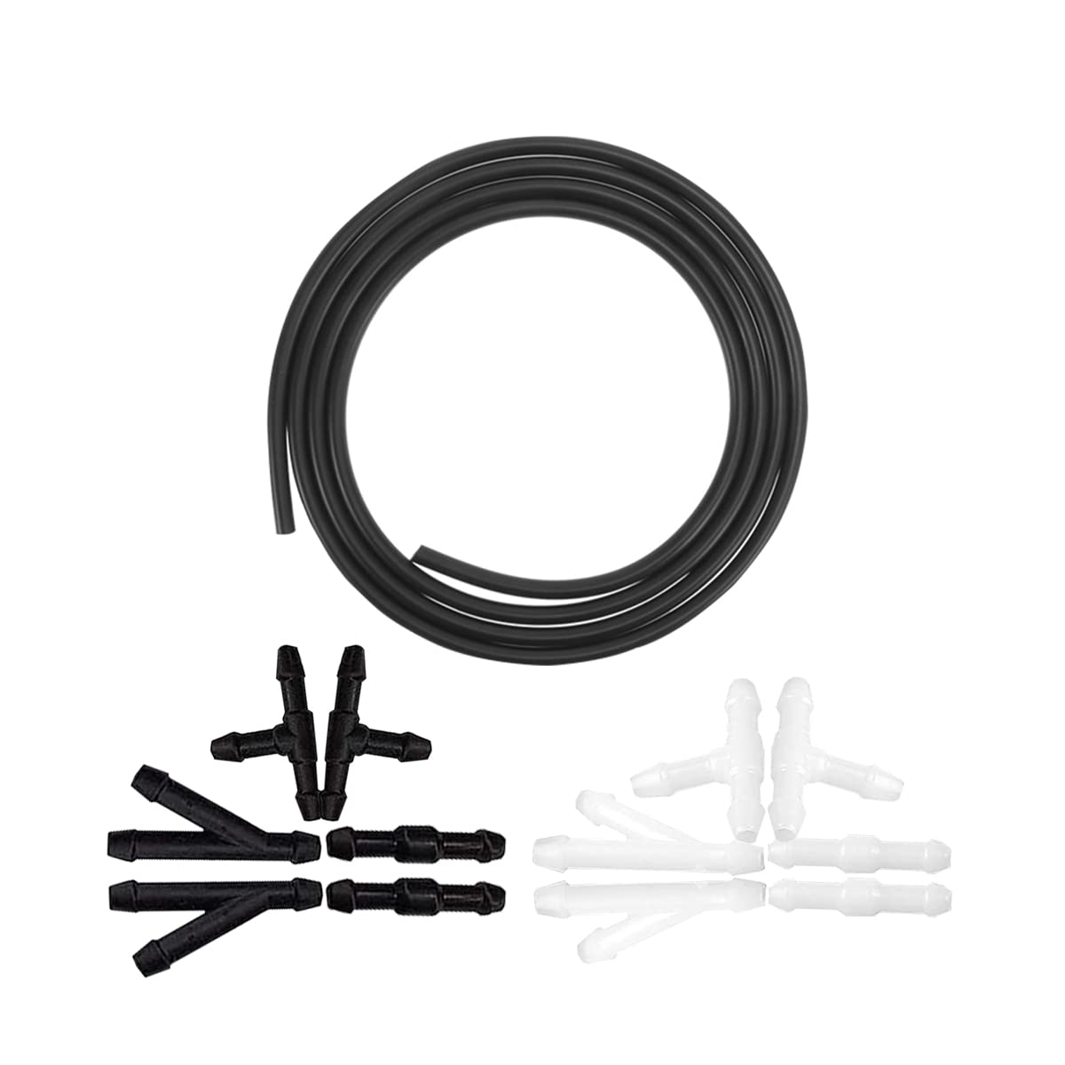 Windshield Washer Hose Kit, 4 Meter Washer Fluid Hose with 12 Pcs Hose Connectors, Rubber Wiper Fluid Tubing Kit, Connect Car Wa