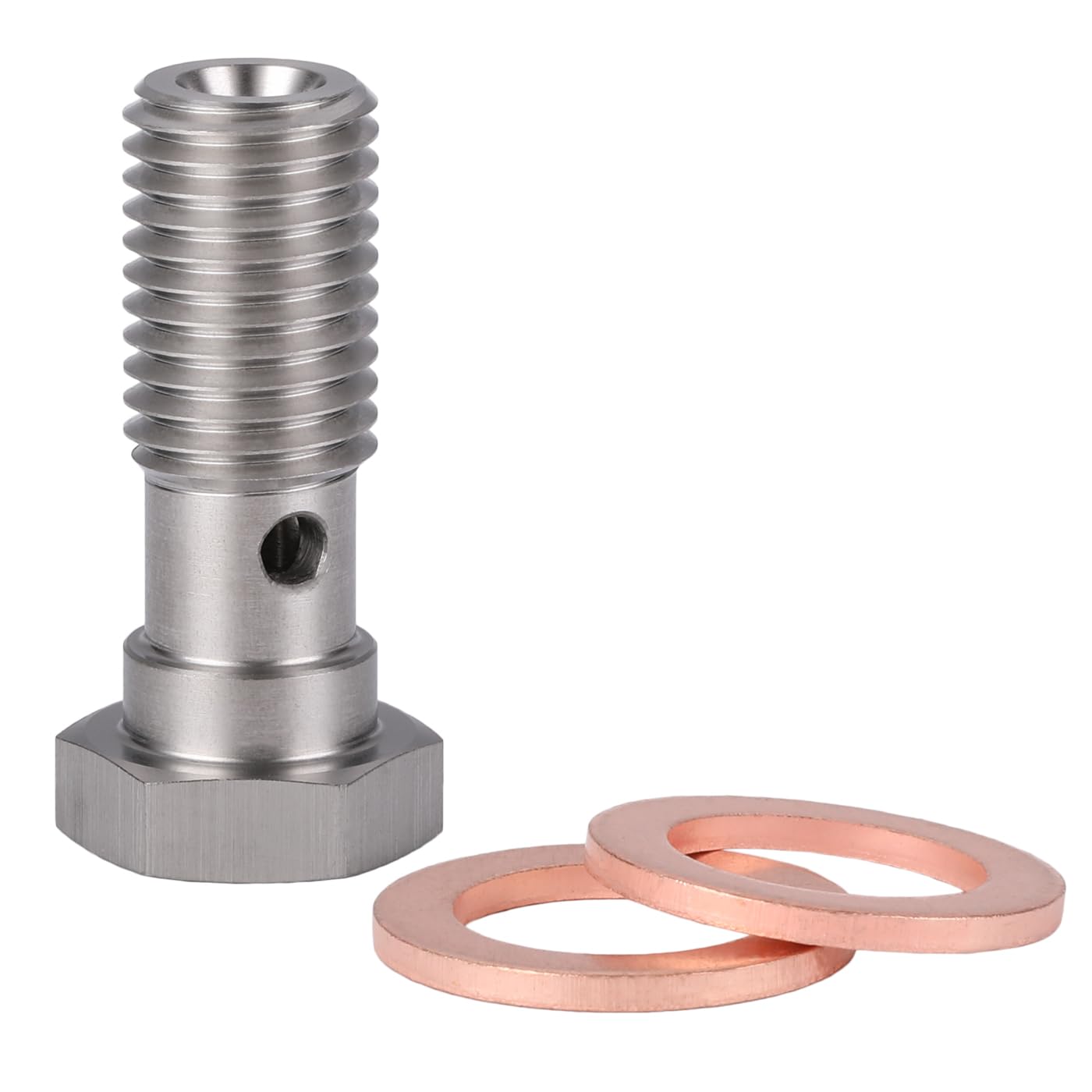 Podavelle M12X1.5 Metric Stainless Steel Single Banjo Bolt Brake Fitting Adapter 31Mm Long With Copper Washers