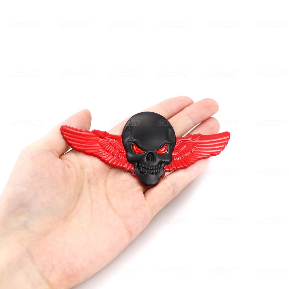 2X 3D Skeleton Skull Emblem Metal Badge Car Badge Sticker (Large-Black Red Eye)