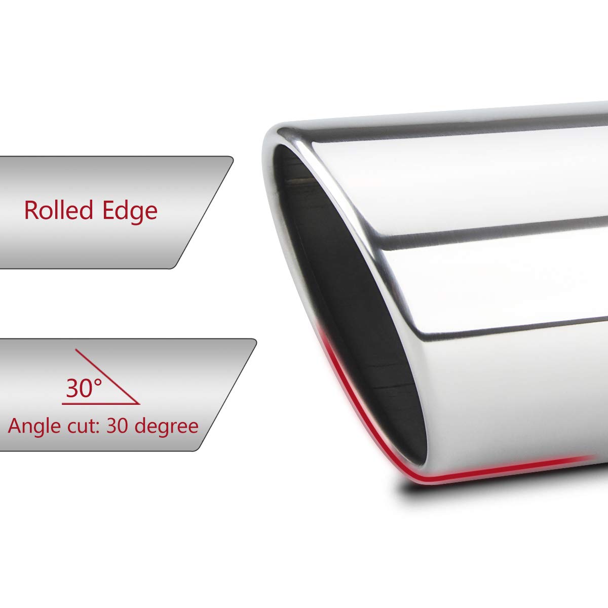 LCGP Bolt On Diesel Exhaust Tip 4'', 6'' outlet 15'' Long Truck Tip, Rolled Angle Cut, Polished