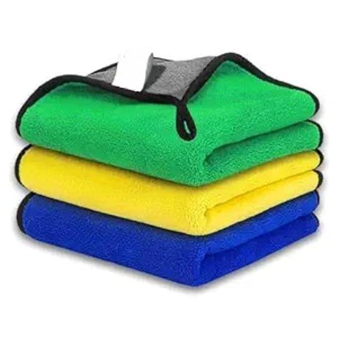 2V BROTHERS Towel for Car Cleaning 500 GSM (Pack of 3) Micro Fiber Cleaning Towel, Cloth for Dusting Washing & Mirror Glass Cle