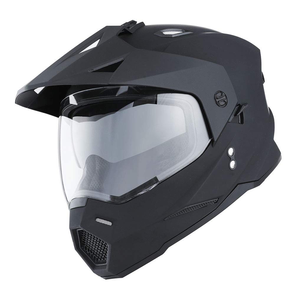 1Storm Dual Sport Motorcycle Motocross Off Road Full Face Helmet Dual Visor Matt Black, Size Medium