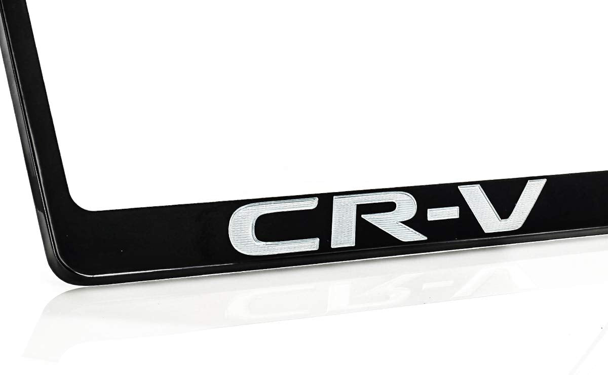 Honda CR-V Black Coated Zinc License Plate Frame Holder Wide Bottom engrave 2 Hole