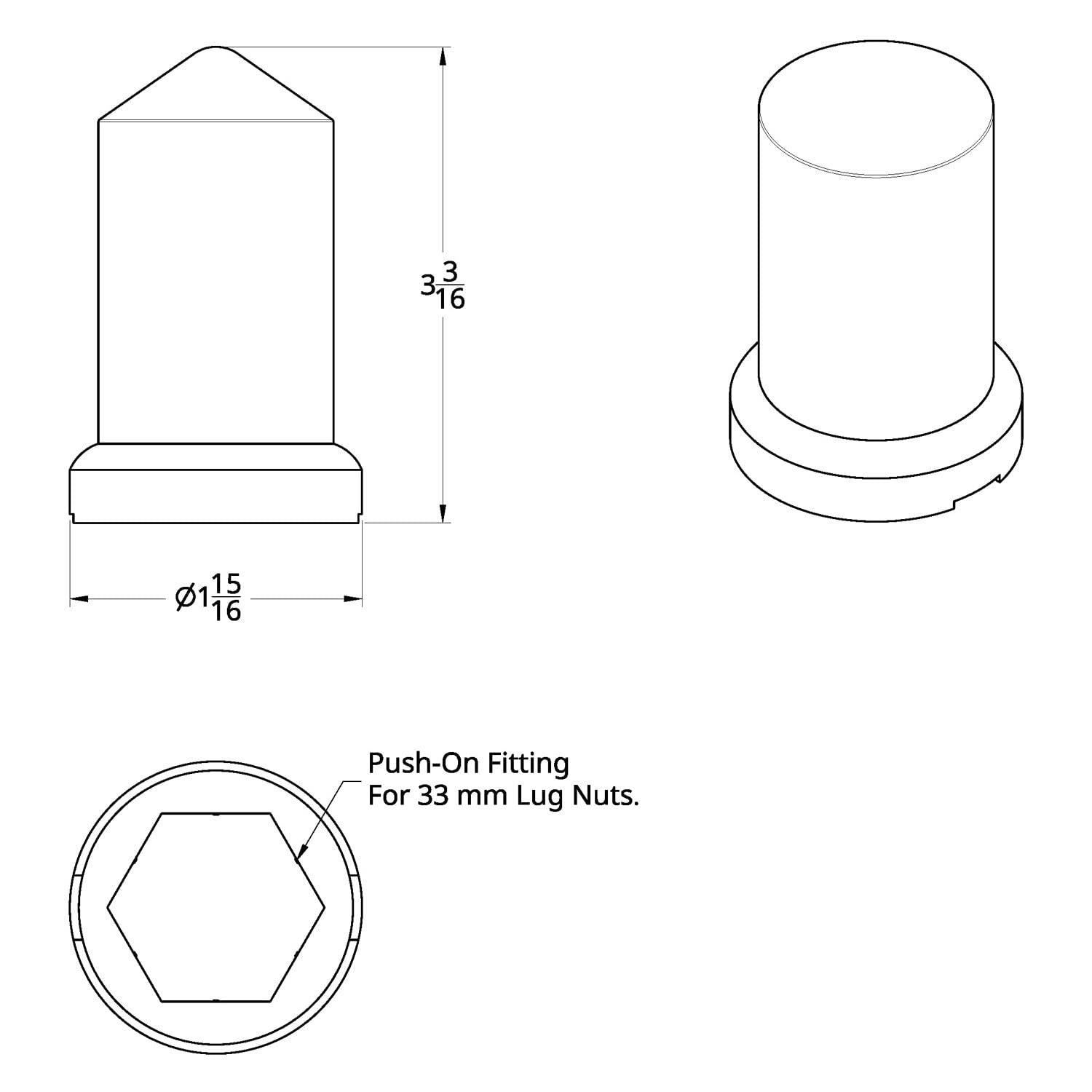 United Pacific 10117 33Mm X 3-3/16'' Chrome Plastic Pointed Nut Covers W/Flange - Push-On (Color Box Of 20)