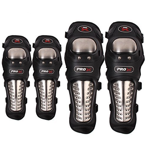 Ges Knee Pads Motorcycle - 4Pcs Adults Alloy Steel Motorcycle Atv Motocross Elbow Knee Shin Guards Protector Motocross Racing/Adult Knee (Long)