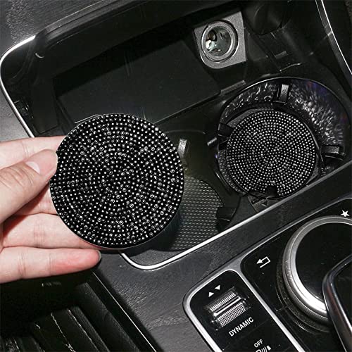 2Pcs Bling Cup Holder Insert Coaster- 2.75 Inch Silicone Anti-Slip Shockproof, Universal Fashion Car Interior Accessories For Women (Black)