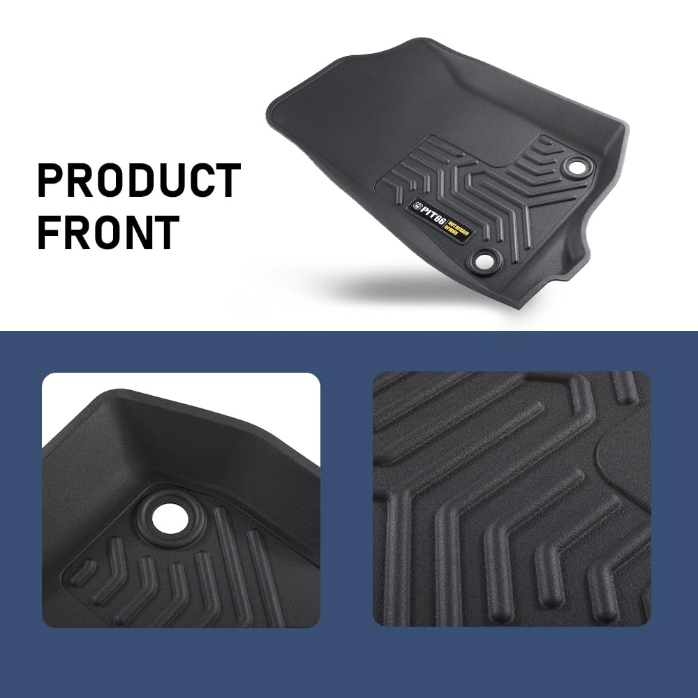 Pit66 Floor Mats Compatible With 2018-2024 Jeep Wrangler Jl Unlimited 4 Door Only (Heavy Duty) Tpe 3-Piece Premium, Black Liners