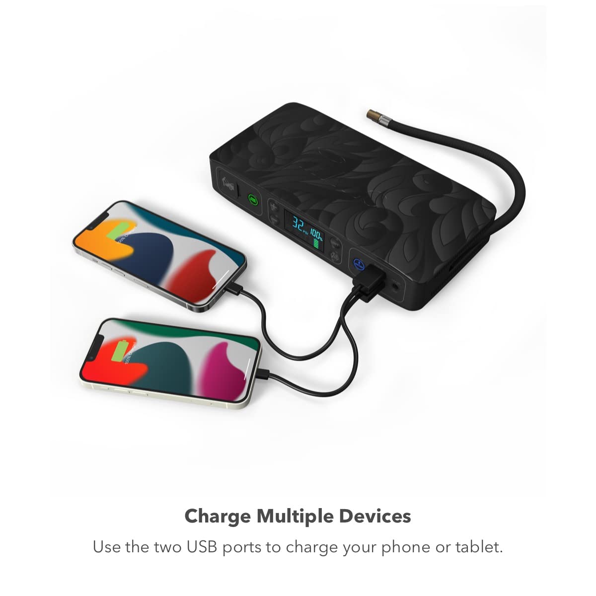 HALO Bolt Air+ Portable Jump Starter & Air Compressor, Power Bank with Digital Display, Black, Charges Multiple Devices