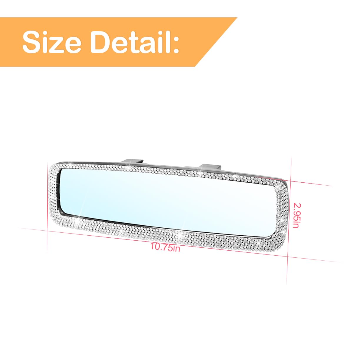 Osilly Bling Car Rearview Mirror, Decorations Rear View Mirror With Crystal Rhinestones & Diamonds, Car Interior Trim Accessories, Clip-On & Hd Glass, Sparkly Gift For Mother Women Girls (Silver)