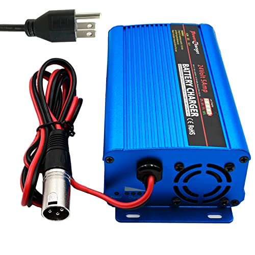 Unocho 24V Battery Charger Automatic Smart Charger 5A Trickle Charger And I/O Switch 3 Pin Xlr Connector Suitable For Charging Agm Gel Lead-Acid Batteries For Cars Wheelchairs Boats