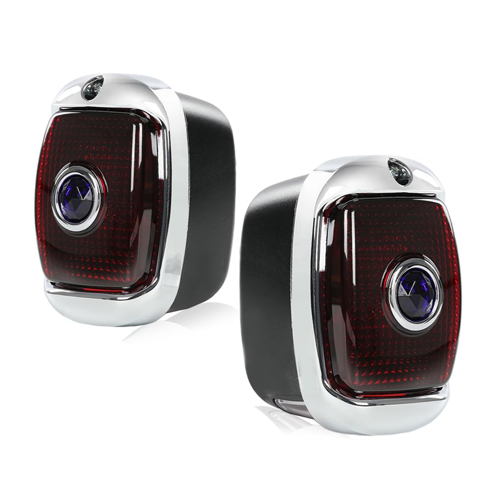 LQI Tail Lights Assembly w/Chrome Rim Compatible with Chevy GMC Truck 1942-1953 Left & Right Rear Black Blue Dot Tail Lamps Righ