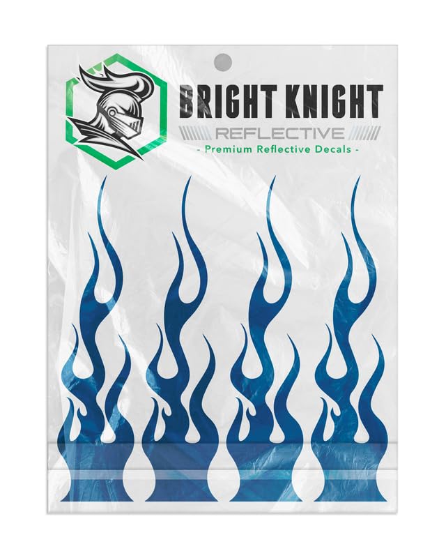 Bright Knight Reflective Flame Stickers, 4 Pcs Blue Reflective Car Sticker Decal With 3M Retro-Reflective Vinyl, Self-Adhesive O