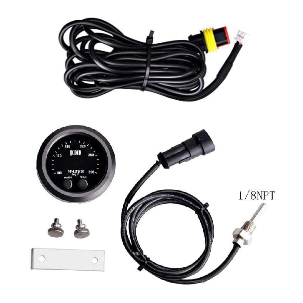 ZHSYMX Universal 52mm Water Temperature Gauge with Alarm and 1/8 Npt Sensor Car Digital Meter Red Display Green Ambient Light Te
