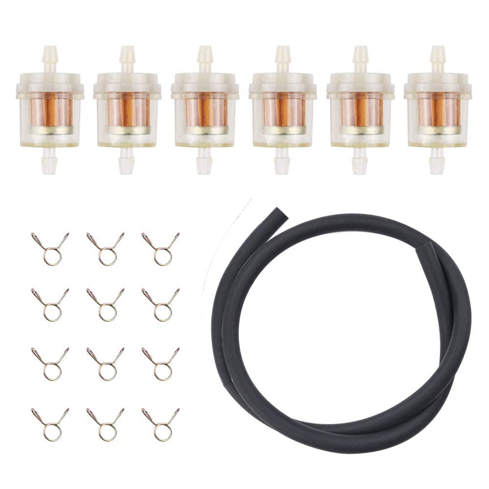 Alonegoer 6Pcs Universal 1/4 Fuel Filter With Line Clamp For Motorcycle Dirtbike Atv Moped Scooters Kawasaki Kohler Lawnmower Tr