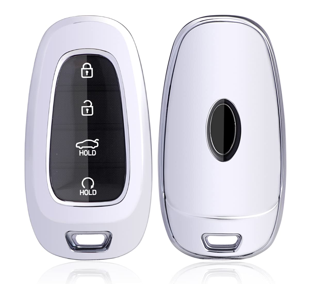 Soft Tpu Key Fob Cover Fit For Hyundai Sonata Santa Fe Tucson Remote Holder Skin Protector Jacket Keyless Entry Sleeve Accessories (Silver)