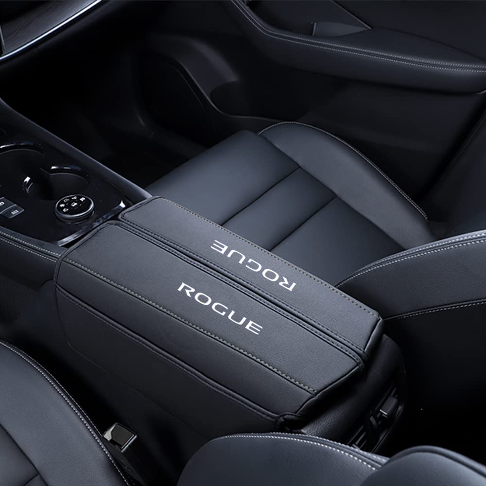 XITER 1PC Leather Center Console Armrest Cover with Side Pockets for Nissan Rogue 2021 2022 2023 2024 2025 Accessories(Black Sti
