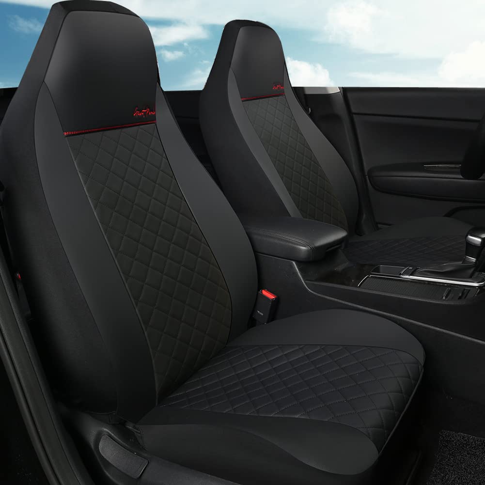 GIANT PANDA Front Seat Covers for Bucket Seats, Faux Leather Seat Covers Universal for Most Cars SUV and Mini Van (Black)