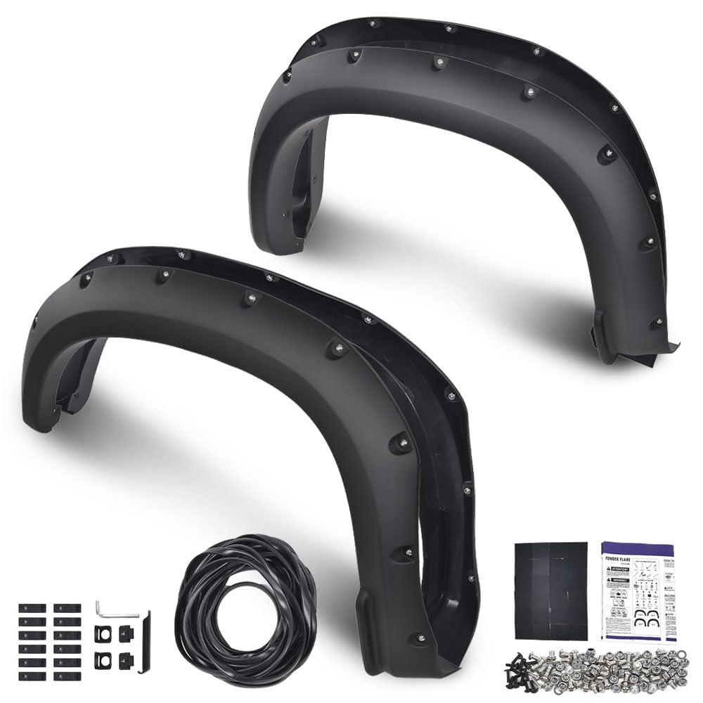 G-Plus Fender Flares Modified 4Pcs Compatible With Chevy Silverado 1500 2019-2021 (Not Fit Gmc Sierra/ 2019 Ld) Pocket Rivet Smo