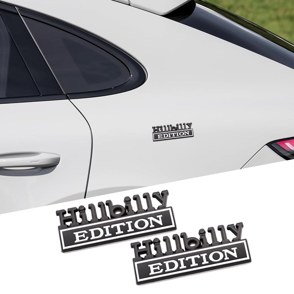 CARRUN 2 Pcs Hillbilly Edition Emblem Car Side Rear Front Hood Trunk Door Badge 3D Decal Sticker Fit for Truck SUV (Hillbilly, B