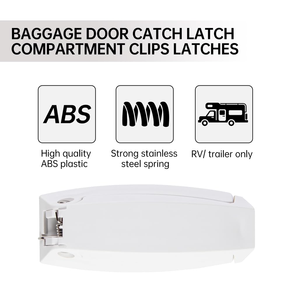 Xztrdi RV Baggage Door Catch Clips - ABS Plastic Trailer Storage Door Latch Holders (White, 2 Pack)