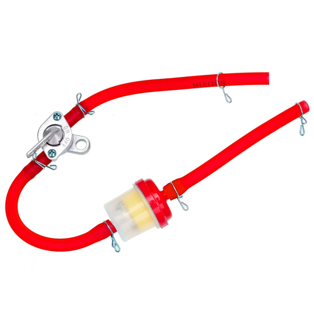 HIAORS Red Gas Fuel Hose Oil Filter Clamps Inline Fuel Shut Off Valve Petcock Petrol Switch for 50cc 70cc 110cc 125cc 150cc 250c