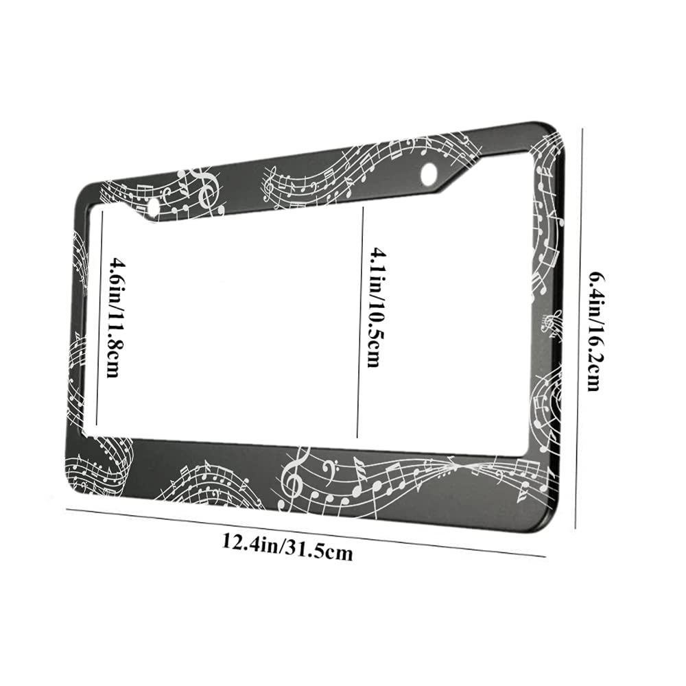Ofloral Staves Of Rhythmic Flow Aluminum Alloy License Plate Frame Music Note Pattern Decorative Cute Applicable To Us Standard