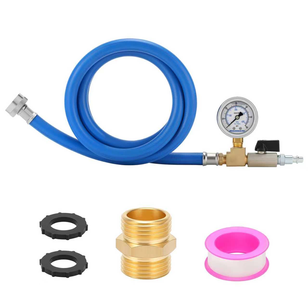MEASUREMAN RV Winterizing Kit, 0-60 PSI Pressure Gauge, 3/4 Inch GHT, 1/4 Inch Quick Connect Blowout Plug with Shut Off Valve fo