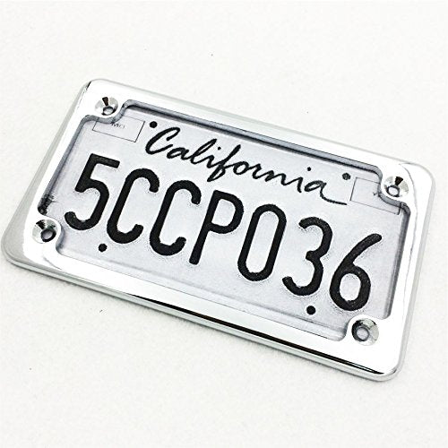 Httmt Mt294-001-Cd Chrome Flat License Plate Frame Bracket Tag Holder 7 Inches X 4 Inches Compatible With Universal Motorcycle