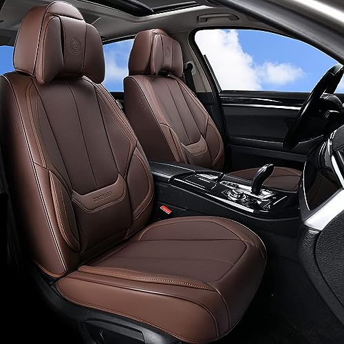 Coverado Front And Back Seat Covers 5 Pieces, Waterproof Nappa Leather Auto Seat Protectors Full Set With Head Pillow, Universal