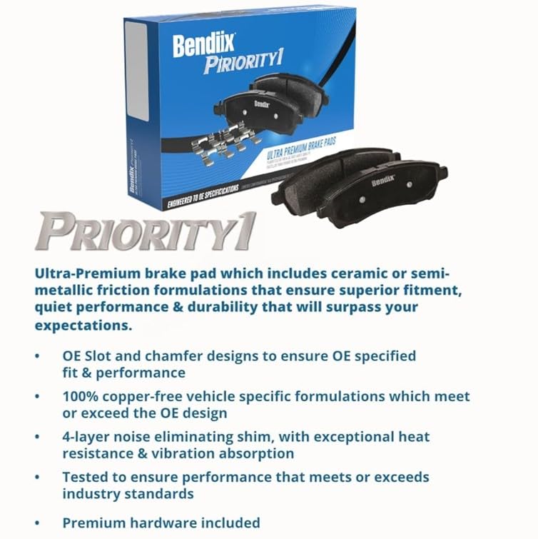 Bendix Priority1 Cfm1014 Semi-Metallic Front Brake Pads For Audi Q7 2015-2007, Porsche Cayenne 2006-2003, Cayenne 2009-2008, Vol