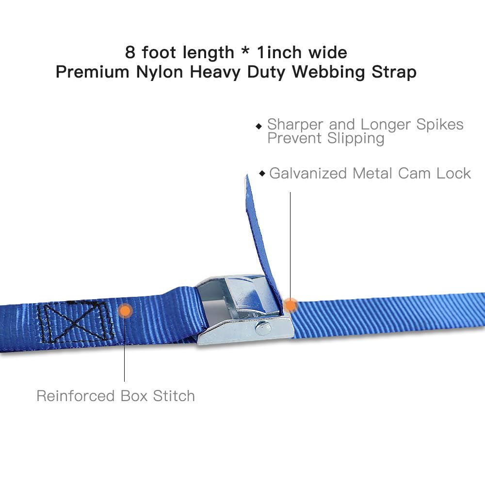 Xstrap Standard Cam Buckle Straps 6Pk 8Ft Powersports Tie-Downs 1-Inch Blue Lashing Straps With Carry Bag, Ideal For Securing Ca