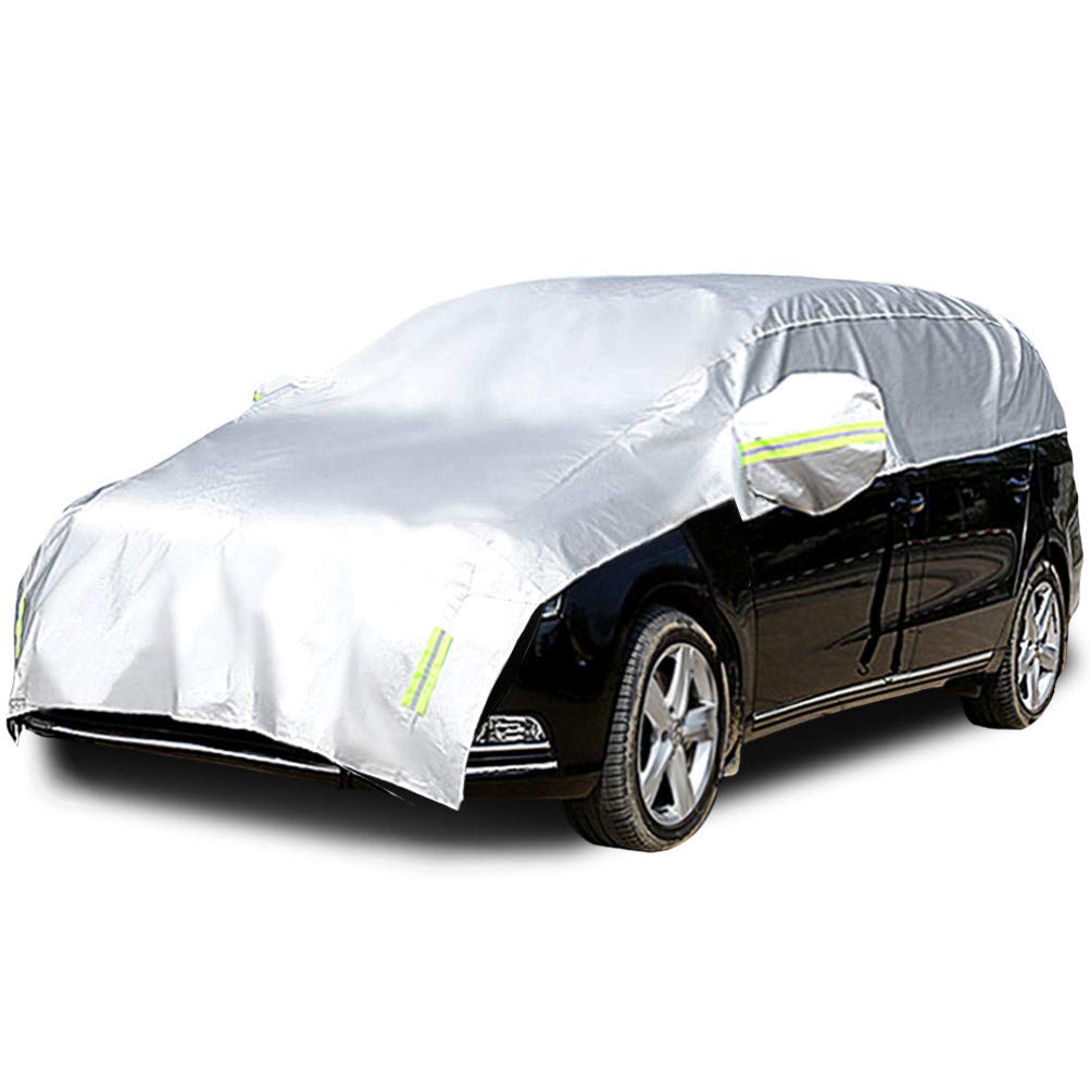 Konnfeir Half Car Cover All Weather Car Body Cover Sunshade Cover Snow Cover Waterproof Snowproof Universal 210D Oxford Fabric (Fit Mpv/Suv Length 185'' To 195'')