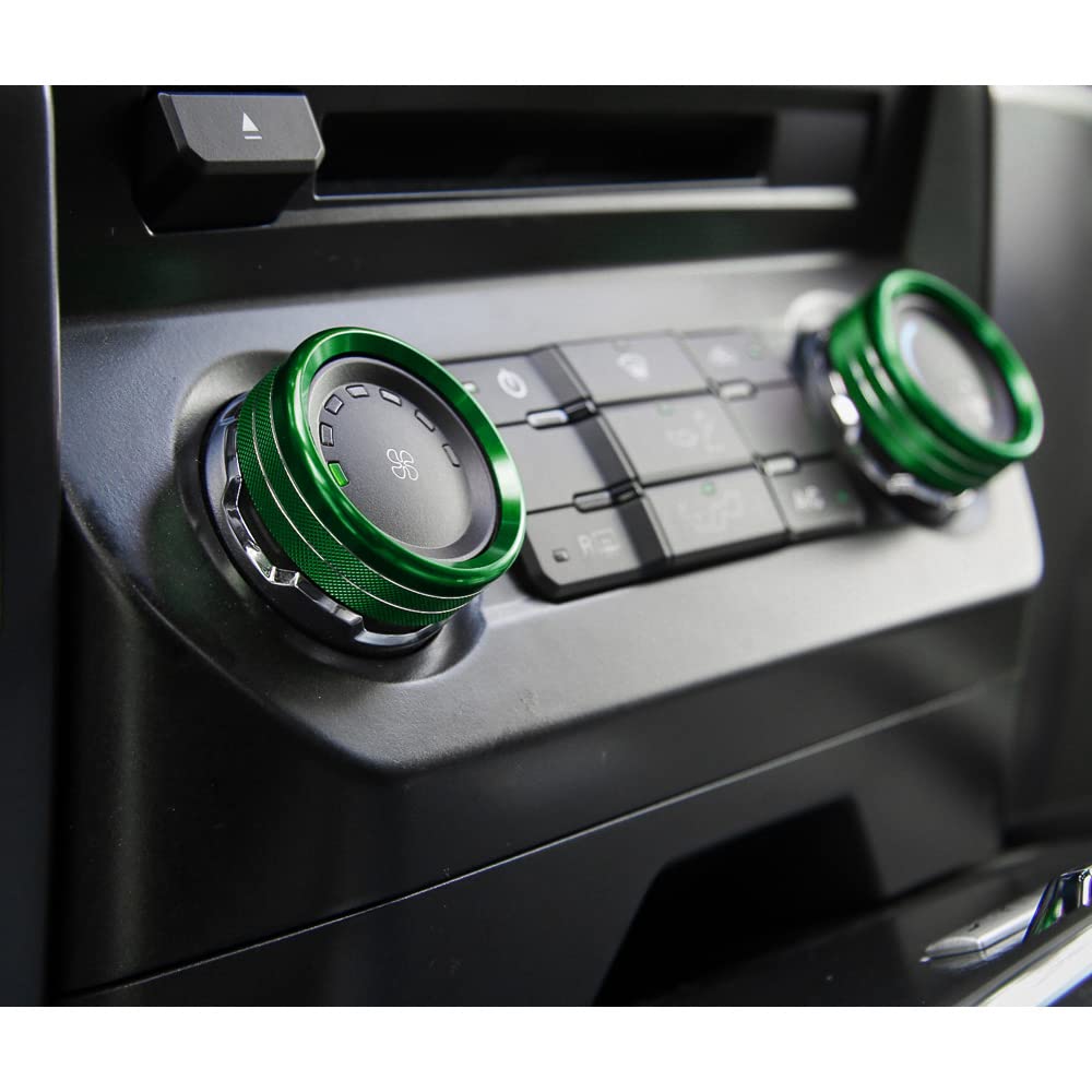 Keptrim For F150 Air Conditioner Switch & Trailer & 4Wd & Vol Knob Button Trim For Ford F150 Xlt 2016 2017 2018 2019, Green Alum