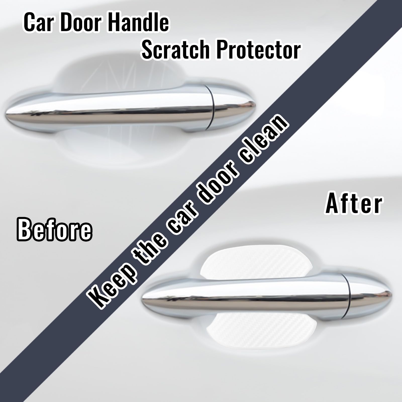 Worcas 4Pcs Universal 3D Carbon Fiber Car Door Handle Paint Scratch Protector Sticker Auto Door Handle Cups Protective Pad(L)