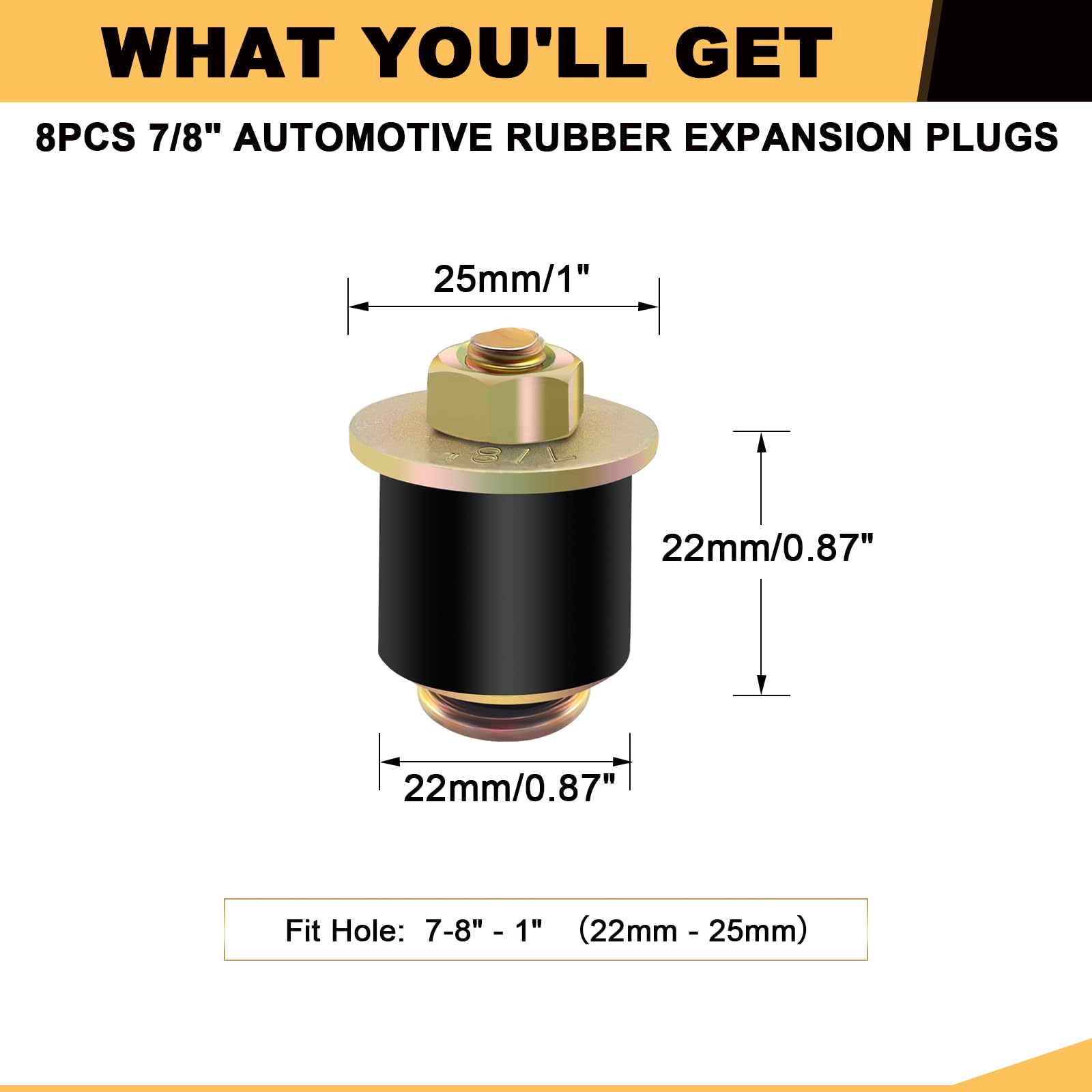 Siptenk 7/8 Freeze Rubber Expansion Plug 8 pcs, Automotive Rubber Expandable Freeze Plugs for Engine