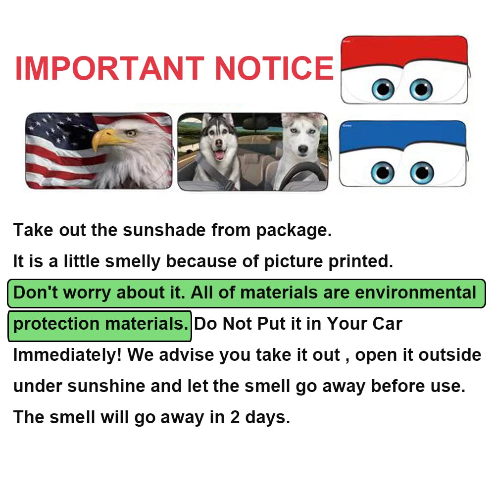 Gven Windshield Shade, Car Sun Shade For Front Windshield Funny Car Eyes Sunshades Sun Visor Protector Blocks Uv Rays Foldable 210T Keep Your Vehicle Cool (Eyes-Blue, Standard)