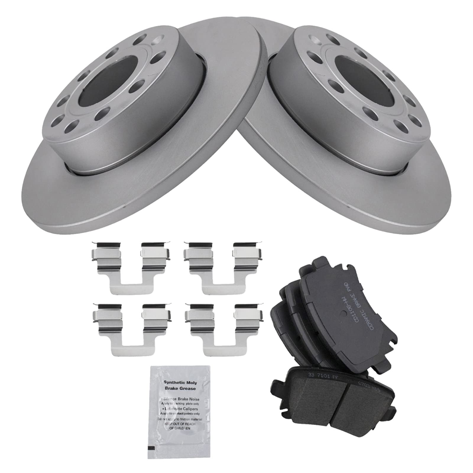 Trq Rear Brake Pad & Rotor Kit Brake Pads Brake Rotor Ceramic Solid Premium G-Coated Compatible With 2008-2010 Audi A3 A3 Quattr