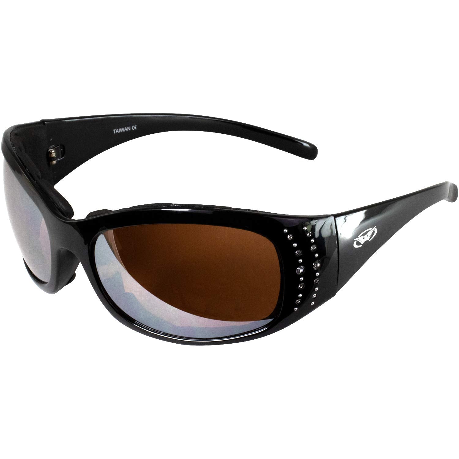 Global Vision Eyewear Marilyn 2 Plus Motorcycle Glasses For Women Black Frame Bling-Ed Out With Rhinestones