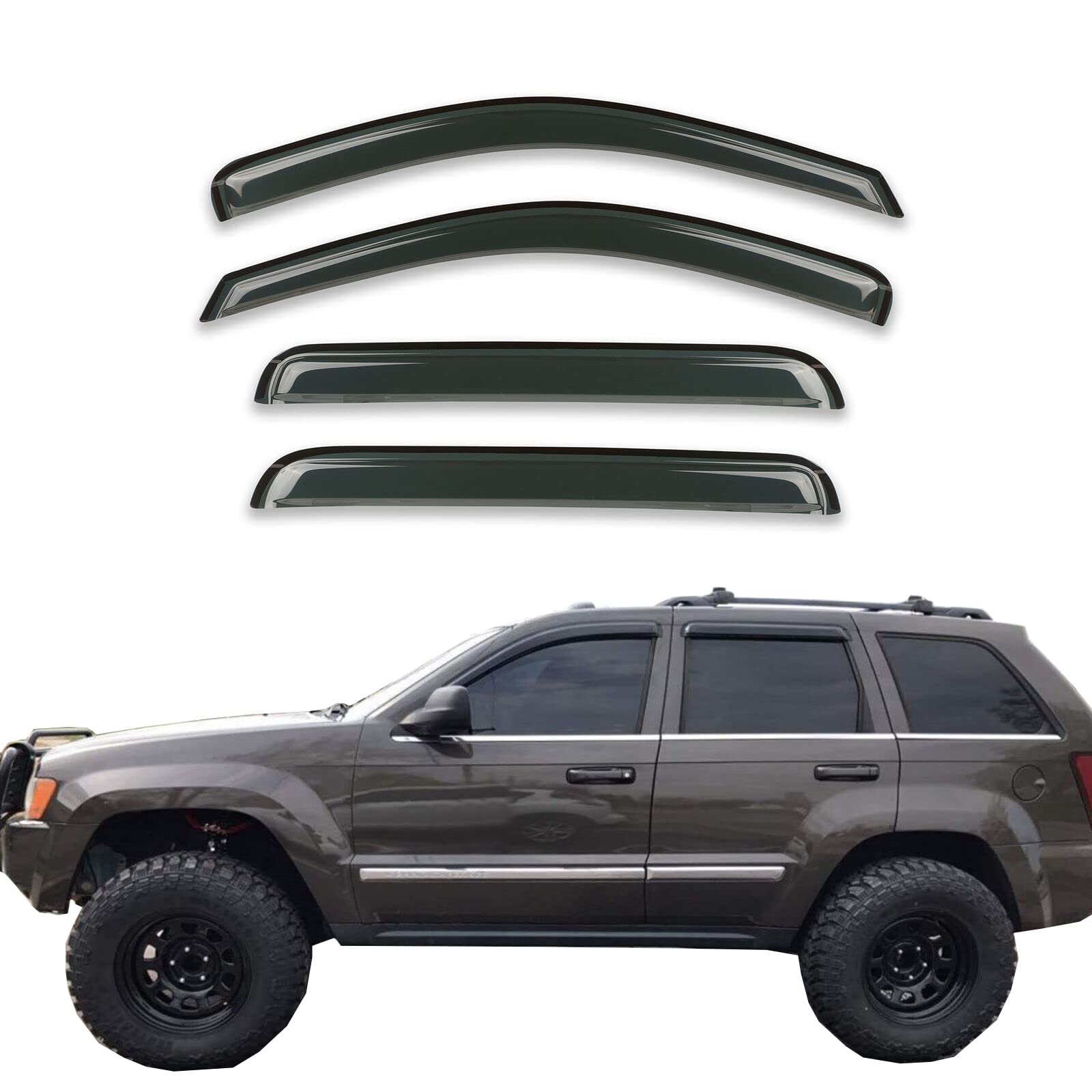 Gldifa Smoke Sun/Rain Guard Window Visors Compatible With 2005-2010 Jeep Grand Cherokee Wind Deflector 4Pcs 94243