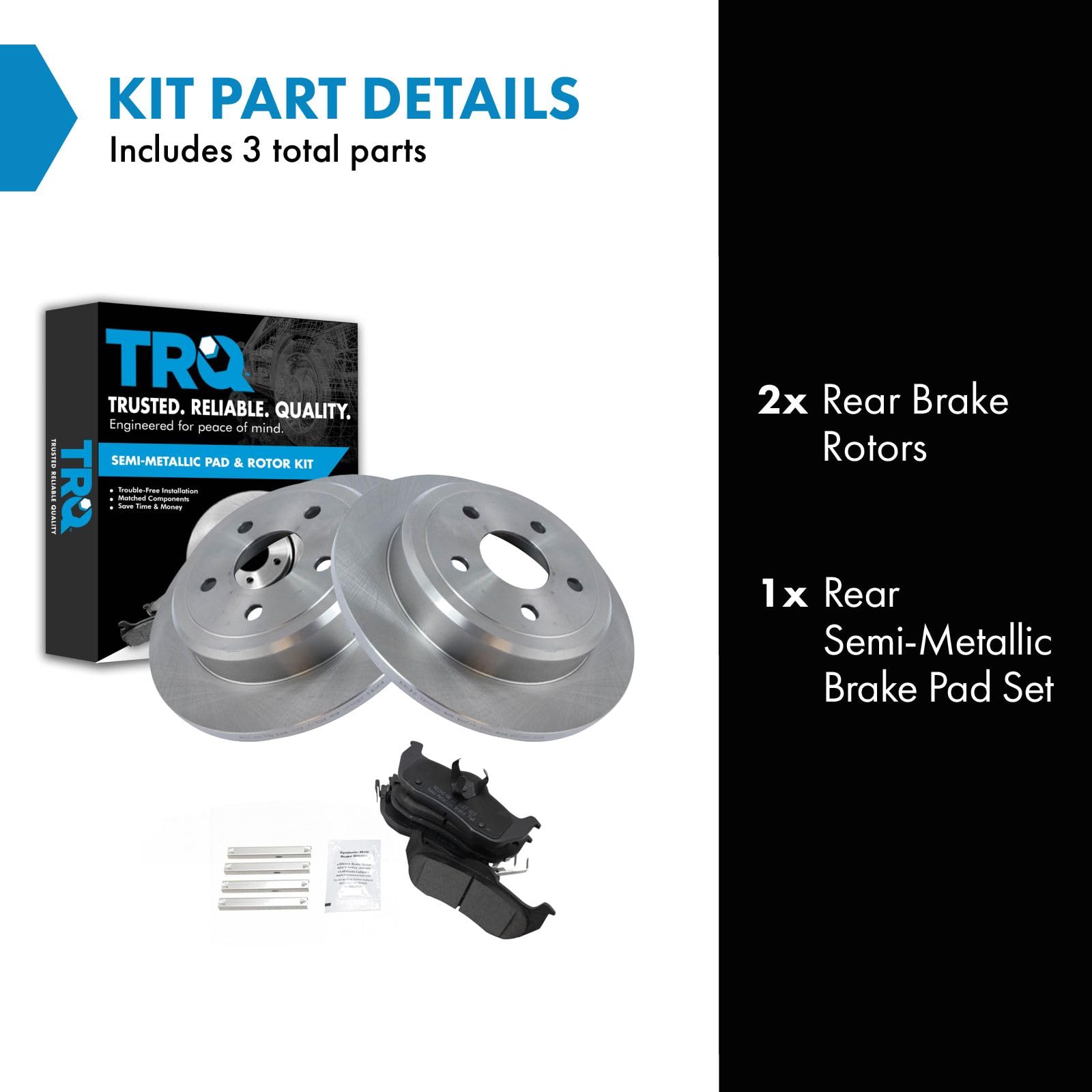 Trq Rear Brake Pad & Rotor Kit Brake Pads Brake Rotor Semi-Metallic Compatible With 2006-2010 Jeep Commander 2005-2010 Grand Che
