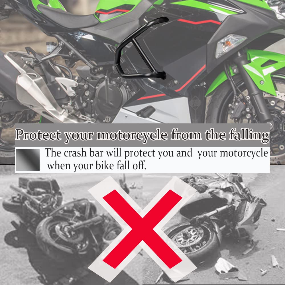 Lorababer Motorcycle Engine Guard Stunt Cage Crash Bar Bumper Frame, Alloy Steel, Black, Compatible with Ninja 400 250 (2018-2024)