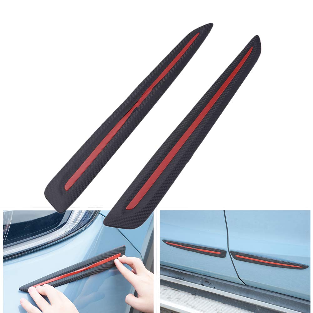 Atmomo 2Pcs Car Bumper Guard Protector Sticker Carbon Fiber Car Front Rear Corner Guard Anti-Collision Strip Rubber Side Skirt Bumper Guard Strip