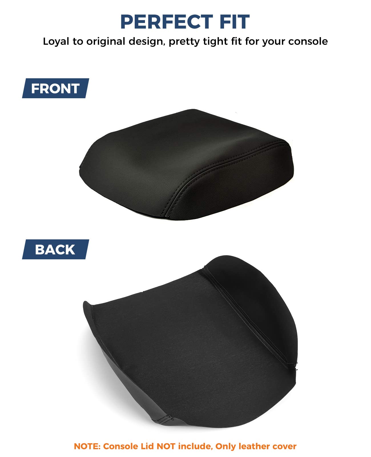 Center Console Cover Compatible With 2009-2015 Pilot Armrest Cover Replacement Console Lid Leather Cover, Black