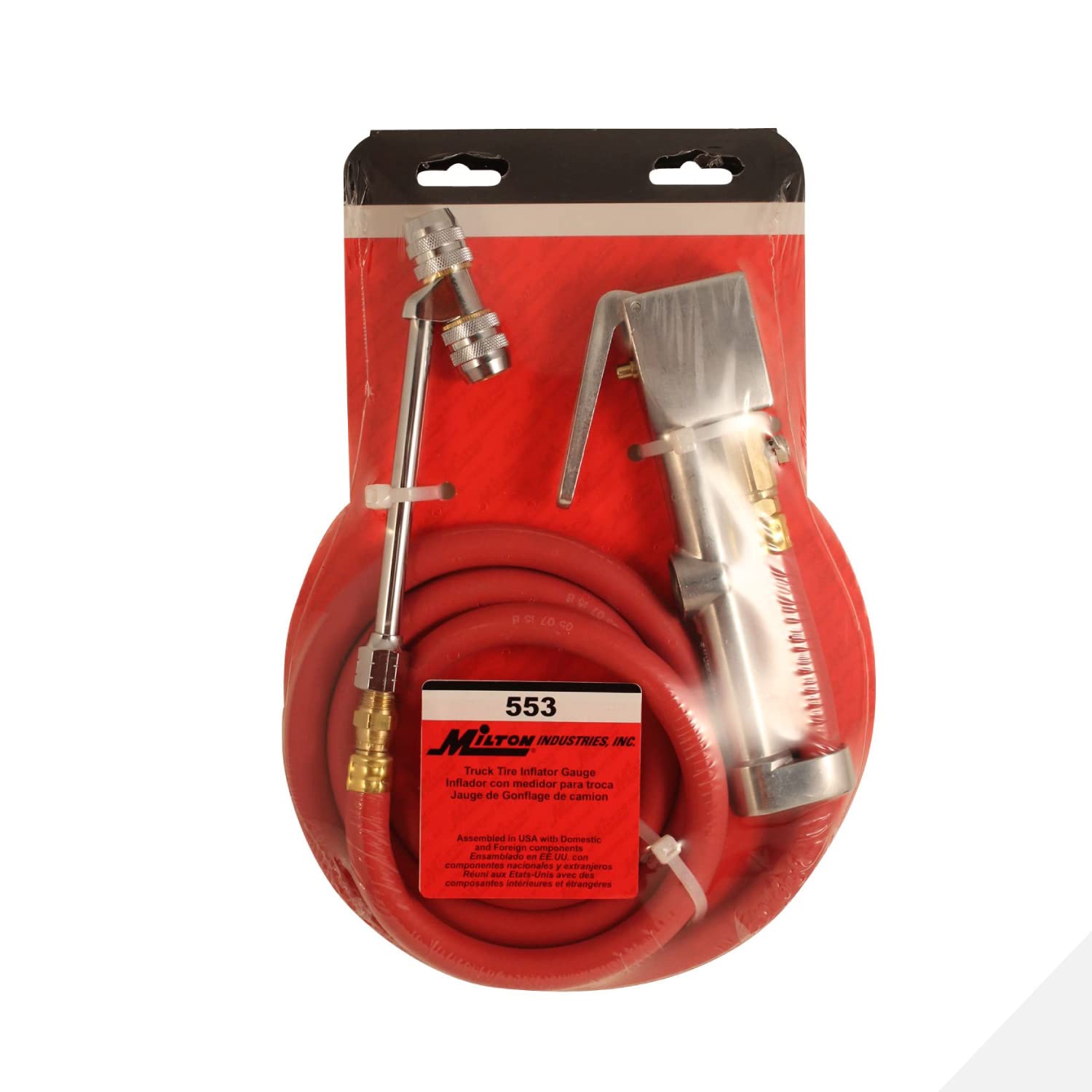 Milton 553 Heavy-Duty Truck Tire Inflator with Pressure Gauge, 5' Hose Dual Lock-on Air Chuck, Made in USA (OSHA Compliant) 10-1