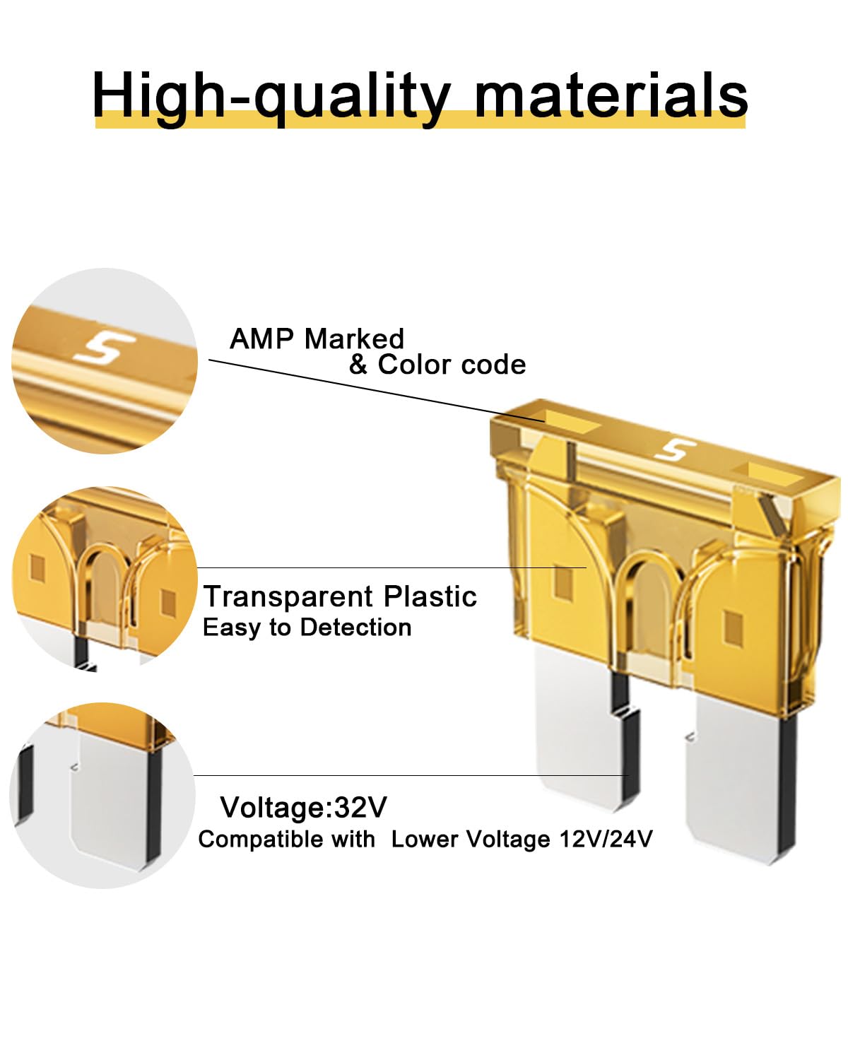 Riseuvo 20Pcs 5A Standard Car Fuses - 5 Amp Automotive Fuses(Ato/Apr/Ats), 32V (12/24V) Blade Fuse For Rv/Truck/Suv