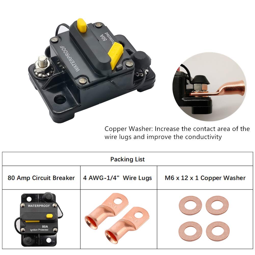 STETION 80 Amp Circuit Breaker with Manual Reset Marine Circuit Breaker Protect for Automotive Audio System Battery Fuse Solar B