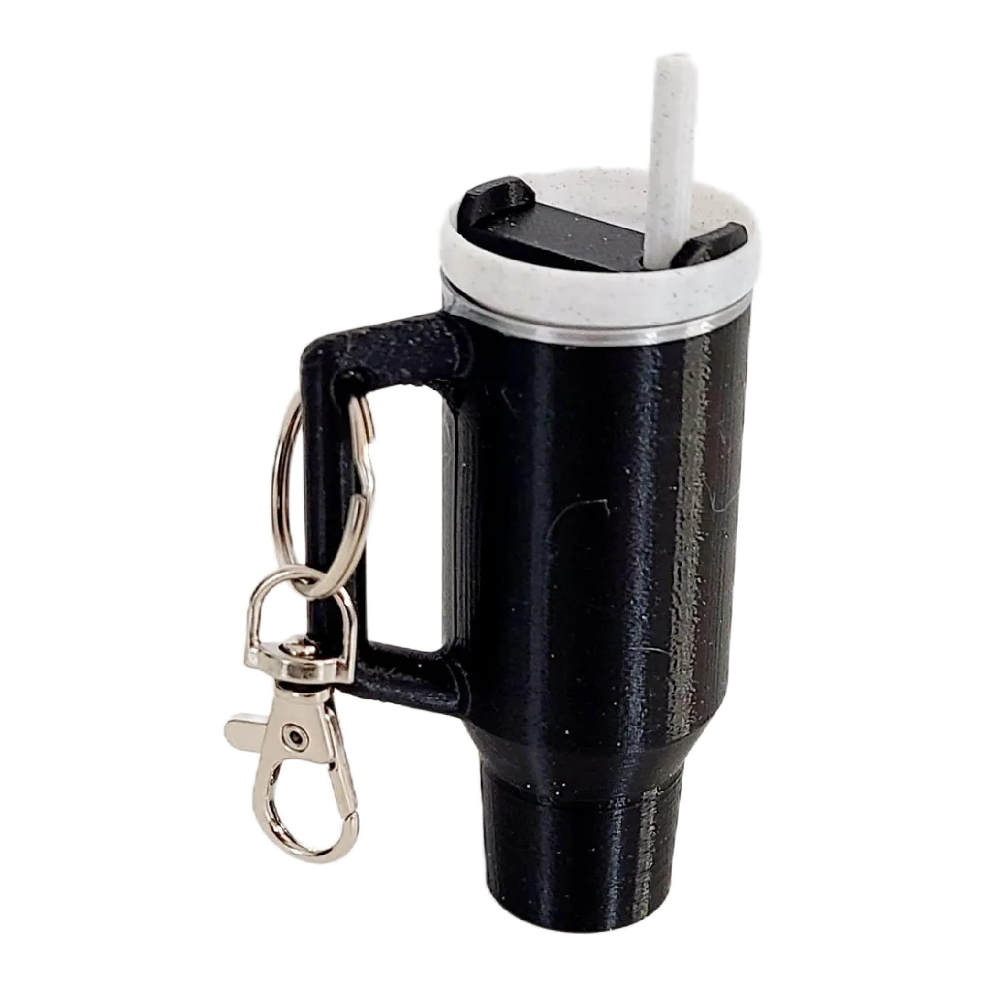Miniature Stanley Tumbler Cup Replica Keychain - 3D Printed Desk Accessory (Twinkling Black)
